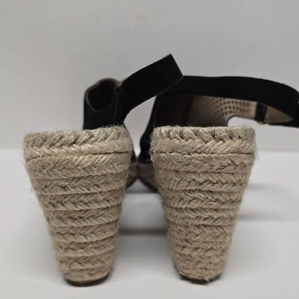 Bettye Muller Vicente Espadrille Wedge Sandals Black Suede Women's 9